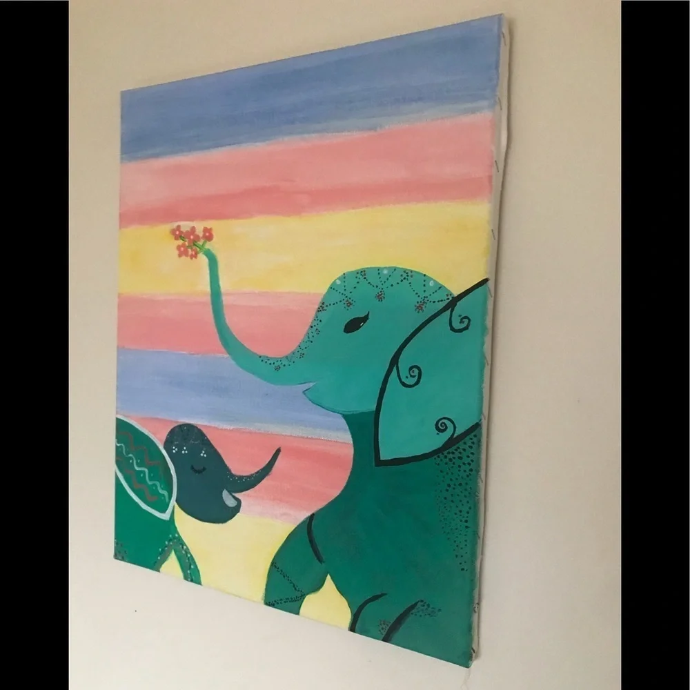 Hand painted canvas of elephants 🐘
